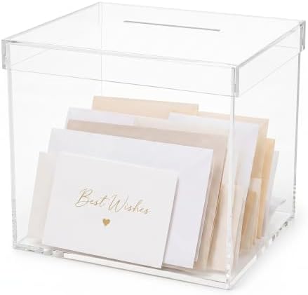 OnDisplay Luxe Acrylic Wedding Card Box with Lid - 10in Reception Money Box by OnDisplay