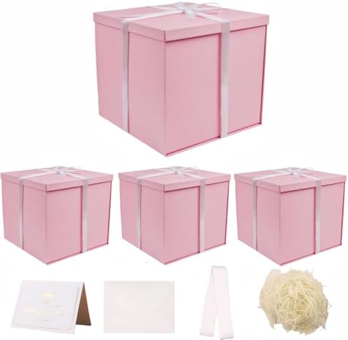 UoeRing 4 Pcs Large Gift Box Matte Pink 12x12x11 Inch with Lid by Unknown