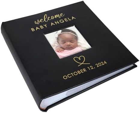Small Personalized Welcome Baby Photo Album Black Leatherette Holds 100 Photos Baby Shower by GiftsForYouNow