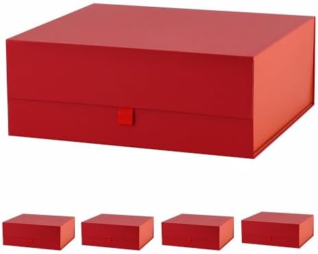 5 Pcs Large Gift Box 13.5x11.8x4.7 Inches, Red Gift Boxes for Presents with Magnetic Closure Lid, Luxury Gift Box Rectangle Collapsible Boxes for Gift Packaging by PLINJOY