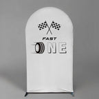 Arch Backdrop Cover for Fast ONE Racing Car Birthday Party Arch Spandex Fabric Cover Checkered Tire Track Car Kids Boys Baby Shower Parties Decors (4364,4x7.2ft) - Image 2
