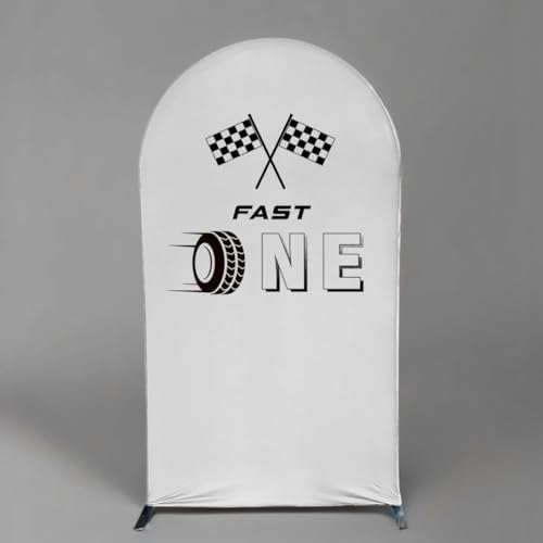 Arch Backdrop Cover for Fast ONE Racing Car Birthday Party Arch Spandex Fabric Cover Checkered Tire Track Car Kids Boys Baby Shower Parties Decors (4364,4x7.2ft) - Image 2