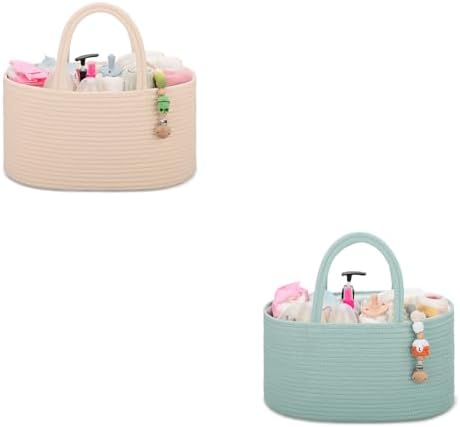 COMSE 2 Pack Baby Diaper Caddy Organizer, Diaper Basket, Baby Car Organizer, Diaper Change Organizer, Portable Tote Bag with Divider, Gift Baskets Empty, Cute Basket by COMSE