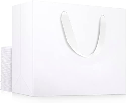 EUSOAR Exra Large Size Gift Wrap Bags, 25 Pack 16x6x12 inches White Paper Heavy Duty Bags with Handles, for Wedding, Grocery, Boutique, Retail, Business, Party Favors, Birthdays by EUSOAR