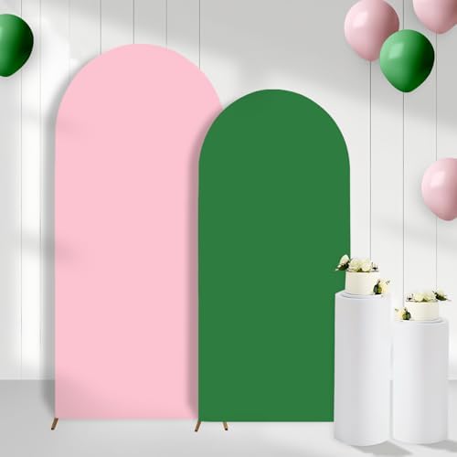 Pink and Green Arch Backdrop Covers Set of 2(7.2Ft, 6Ft), Spandex Fitted Chiara Arch Stand Covers Backdrops for Wedding Baby Shower Birthday Graduation Photo Booth Props(Only Cover) by CORNERLACE