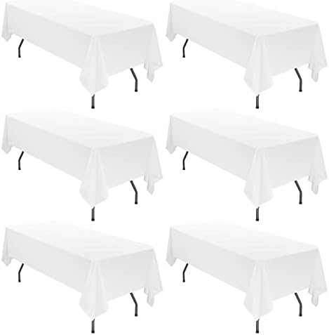 6 Pack Tablecloth 60 x 126 inch Polyester Table Cloth for 8 Foot Rectangle Tables,Stain and Wrinkle Resistant Washable Fabric Table Covers Polyester White Table Clothes for Wedding,Party,Banquet by YMHPRIDE
