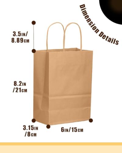 qiqee 600-Packs Brown Paper Gift Bags with Handles Bulk 8.3"x6"x3.15" Small Size Paper Bags Multiple Uses - Image 3