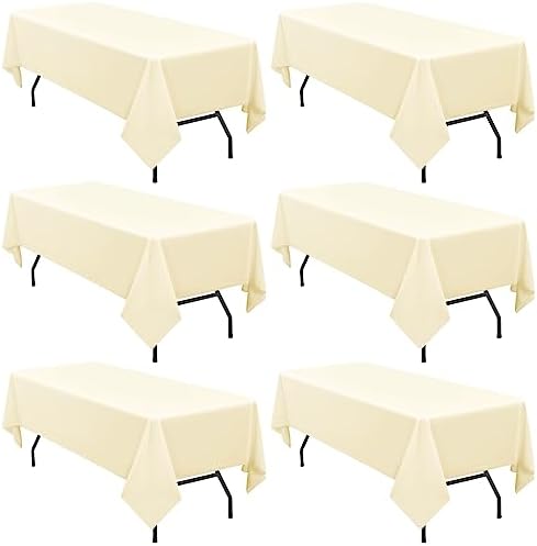 6 Pack Tablecloth 60 x126 inch Polyester Table Cloth for 8 Foot Rectangle Tables,Stain and Wrinkle Resistant Washable Fabric Table Covers Polyester Beige Table Clothes for Wedding,Party,Banquet by YMHPRIDE