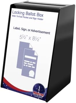 Black Donation Box with Lock Acrylic Ballot Collection Bin with 5.5" x 8.5" Slide In Sign Holder for Suggestions Votes Tips and Raffles by Marketing Holders by MarketingHolders