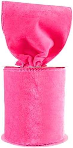 Meseey 4 Inch Wide Hot Pink Velvet Wired Ribbon, 20 Yards Velvet Ribbon with Wire Edge for Christmas Tree, Wreaths, Gift Wrapping, Bows, Crafts and Holiday Decorations by MeseeyRibbonBow