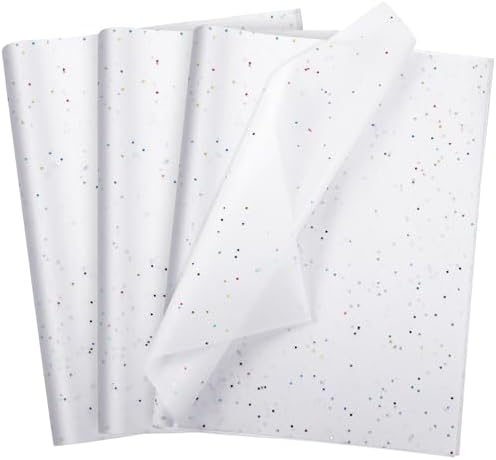 Teling 500 Sheets Tissue Paper for Gift, White Glitter, 14 x 20 Inch by Teling