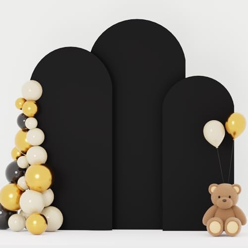 FOTSHARER Spandex Fitted Wedding Arch Cover Set of 3 Black Arch Covers Stretchy Backdrop 6FT 6.6FT 7.2FT Round Top Back drop Cover for Arches Stand Wedding Arch Cover Backdrop Fabric for Parties Decor - Image 6