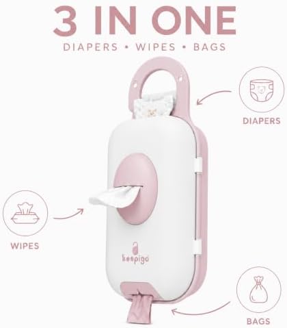 Keepigo| Baby Pink Diaper Bag Wipe Dispenser | 3-in-1 Portable Diaper Caddy Organizer, Baby Wipe Holder with Disposable Bags | Baby Essentials for Newborns, Toddlers, Travel & Baby Shower Gifts - Image 2
