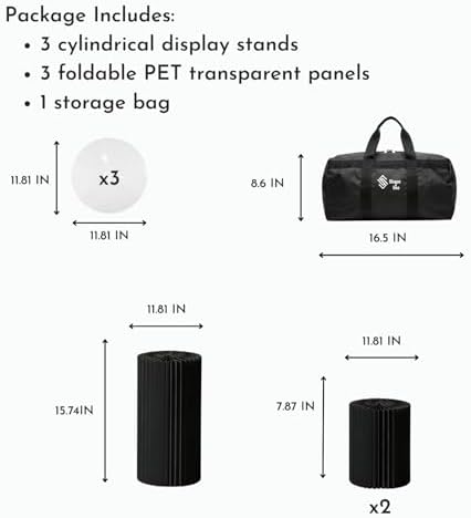 Buffet Risers for Party, Shape&Use 3PCS Round Black Cake Stands, Foldable Pedestal Dessert Table Risers for Wedding, Birthday, Anniversary Decor, 11.8in Dia. (15.7in H ×1 / 7.9in H ×2) with Storage Bag - Image 2