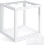 Menkxi Clear Wedding Card Box with Slot 10 x 10 x 8.5 Large Acrylic Card Box for Party Wooden Envelope Holder with Sign for Wedding Quinceanera Birthday Baby Shower Decorations(White,Wood) by Menkxi