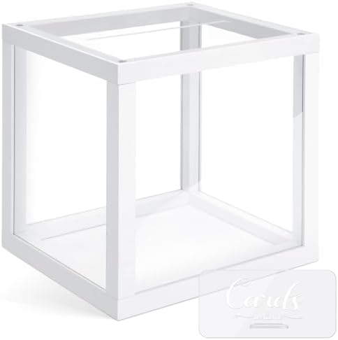 Menkxi Clear Wedding Card Box with Slot 10 x 10 x 8.5 Large Acrylic Card Box for Party Wooden Envelope Holder with Sign for Wedding Quinceanera Birthday Baby Shower Decorations(White,Wood) by Menkxi