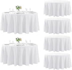 Fokitut 6 Pack Round Tablecloth, 132 Inch, Stain Resistant and Wrinkle Polyester Table Cloth, Fabric Table Cover for Kitchen Dining, Wedding, Party, Holiday Dinner-White by Fokitut