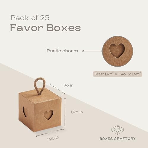 Boxes Craftory Pack of 25 Favor Boxes with Twine Handles (1.96 x 1.96 x 1.96 inch) - Ideal for Wedding Party and Bridal Shower Gift Boxes - Havana - Image 2