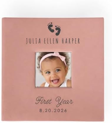 Small Personalized Baby First Year Feet Small Leatherette Photo Album Holds 100 Photos by GiftsForYouNow