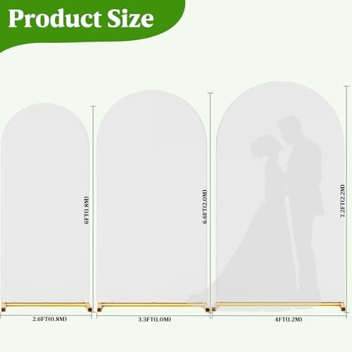 Arch Backdrop Stand with Cover Set, 7.2FT,6.6FT,6FT Gold Metal Wedding Arch for Ceremony, Heavy Duty Balloon Arch Stand with White Spandex Cover for Birthday Party, Baby Shower, Graduation - Image 3