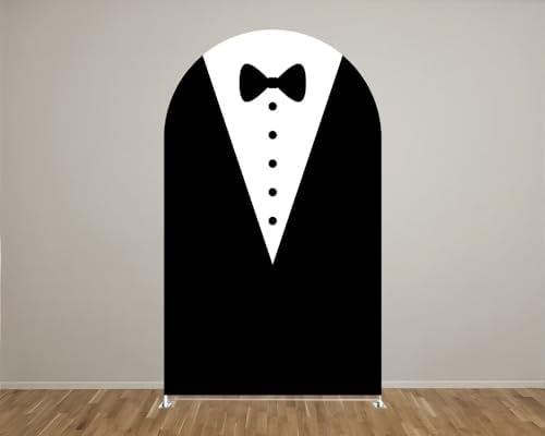 Father Boss Black Suit Bow Tie Arch Backdrop Cover for Boys Birthday Party Arched Stand Stretchy Fabric Covers Baby Shower Cake Banquets Parties Supplies Decorations3.3x6.5FT - Image 2