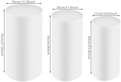 3PCS White Cylinder Pedestal Stands for Party Round Metal Pedestal Display Stands Dessert Table Decoration Pillars Cake Pedestal Plant Stands for Party Birthday Wedding Props - Image 5