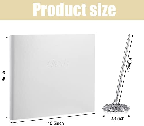 Geyee Leather Guest Book and Pen Stand Set, 10.5" x 8", White - Image 2