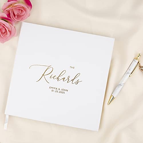 Andaz Press Personalized Wedding Guestbook with Gold Accents, Gold Custom Last Name White Guest Sign in Guest Registry 120 Pages 8.5 X 8.5 Memories Book for DIY, Scrapbook, Photo Album - Image 2