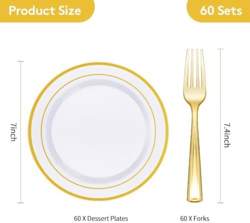 Goodluck 120Pcs 7" Round Gold Dessert Plastic Plates Set - Image 4