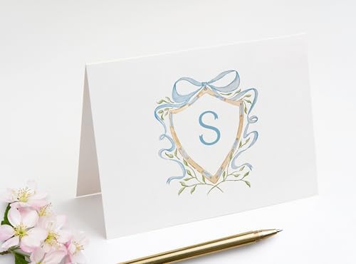 Fairmont & Grove Baby Shower Thank You Cards and Envelopes With Watercolor Crest and Monogram (Blue) - Image 3