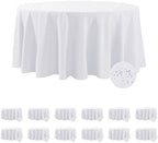 Fokitut 12 Pack Waterproof Round Tablecloth, 132 Inch, Stain Resistant and Wrinkle Polyester Table Cloth, Fabric Table Cover for Kitchen Dining, Wedding, Party, Holiday Dinner-White by BalsaCircle
