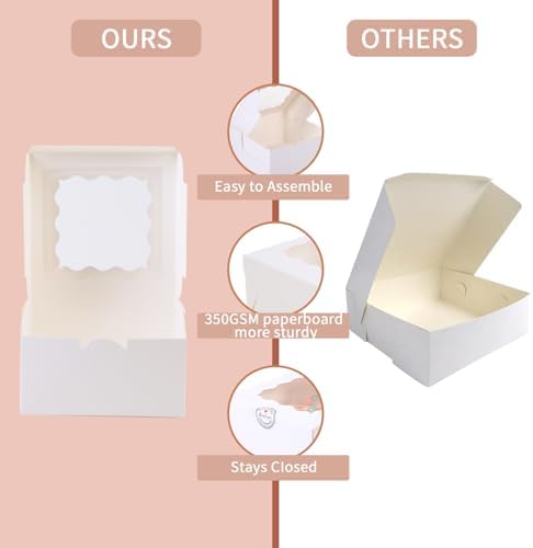 100 pcs 6x6x3 Inches Small Cake Box with Window, 6 inch Cookie Boxes Bakery Pastry, Mini Pie container for Pastry,Dessert,Strawberries,Chocolates, Cupcakes with paper stickers (White) - Image 4