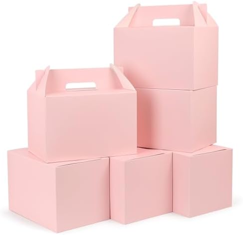 TryDrem 50 Pack Large Gable Boxes with Handles, 9x6x6 Inch Spacious Capacity Party Favor Boxes, Pink Treat Box for Gifts, Bread, Cookies, Lunch, Bakery, Wedding, Birthday, Picnic by TryDrem