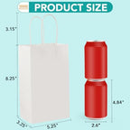 XPCARE White Paper Bags with Handles, 200Pcs 5.25x3.25x8.25'' Kraft Bags - Image 2