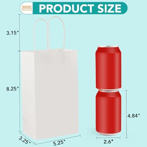 XPCARE White Paper Bags with Handles, 200Pcs 5.25x3.25x8.25'' Kraft Bags - Image 2