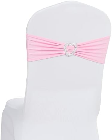 Pack of 120 Spandex Chair Sashes Bows Stretch Chair Cover Band with Buckle Slider Universal Elastic Chair Ties for Wedding Banquet Party Event Decoration (Pink) by Howhic