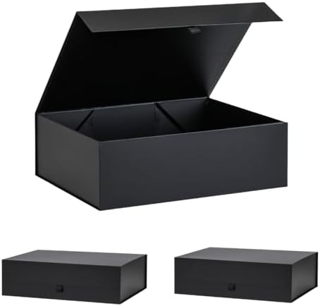 Extra Large Black Gift Box 3 Pack 16.5x14x5.5 Inches,Gift Boxs for Presents with Lid Magnetic Closure Collapsible,Groomsman Proposal Box,Birthday, Christmas,for Clothes and Large Gifts by PLINJOY