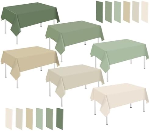 Whaline 24 Pcs Nude Sage Green Plastic Tablecloth Milky White Brown Green Rectangle Table Cover Waterproof Table Cloth for Party Tables Decoration Supplies, 54 x 108 Inch by Whaline