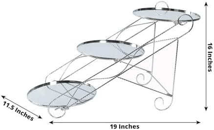 Efavormart 3-Tier Silver Cascading Metal Cake Stand with Round Mirror Trays, Cupcake Holder Dessert Display Stand Tiered Serving Platter - 16"x19" - Image 3