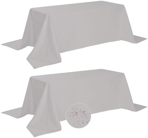Fokitut 2 Pack Waterproof Rectangle Tablecloth, 90x156 Inch,Stain Resistant and Wrinkle Polyester Table Cloth, Fabric Table Cover for Kitchen Dining, Wedding, Party, Holiday Dinner-Silver by BalsaCircle