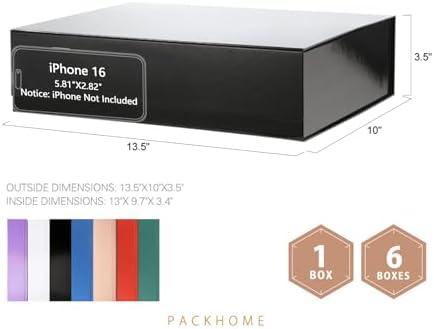 PACKHOME 6 Large Black Gift Boxes 13.5x10x3.5in Magnetic Lids for Shirt - Image 2