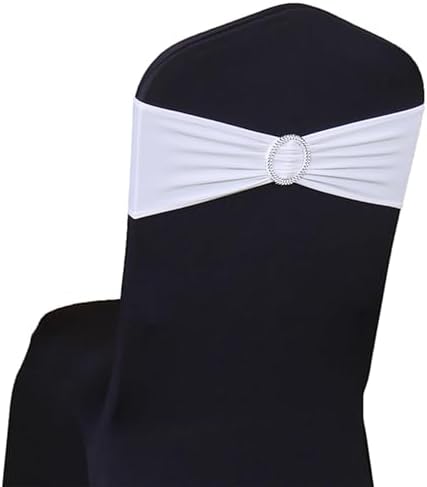 Spandex White Chair Sashes 100 Pack Wedding Chair Bows Bands Silver Buckles by SINSSOWL