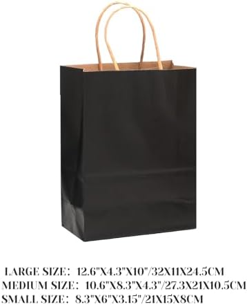 qiqee 100-Packs Black Paper Gift Bags with Handles Bulk Assorted Sizes(33pcs Large 13", 33pcs Medium 11", 34pcs Small 8") - Image 4