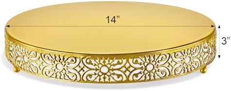 Wenqik 14 Inch Cake Stand, Metal Round Cake Stands Set with Modern Design White Dessert Display Cupcake Stands Plates Fruit Serving Tray for Wedding Birthday Baby Shower Party (Gold) - Image 3