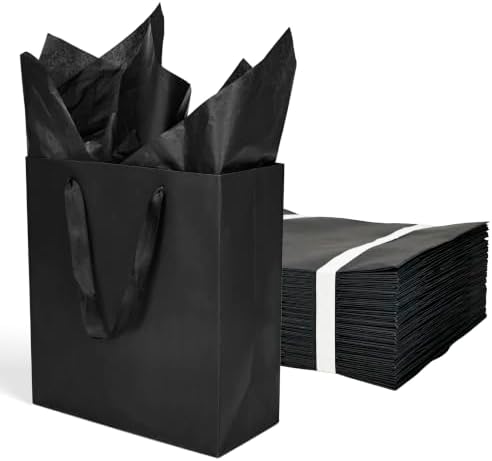 Papertide 36 Pack Black Mini Gift Bags 10×4.5×11 inch with Tissue Paper by Unknown