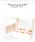 qiqee Auto-pop Up Cupcake Boxes with Window White 100PCS 6 Count Cupcake Box 9.4"x6.1"x3" Cupcakes Carrier, 6 Cupcake Containers - Image 2