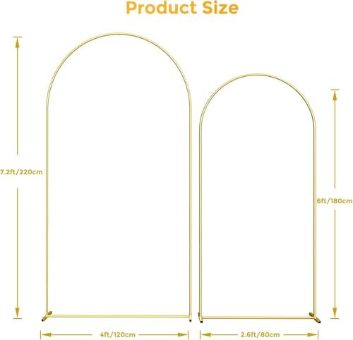Metal Arch Backdrop Stand, 7.2FT+6FT Wedding Arch Frame, Balloon Arch Backdrop Stand Set of 2, Gold Wedding Arch Backdrop Stand for Wedding Birthday Party Baby Shower Graduation Ceremony Decor - Image 5