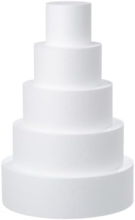 Crafare 5 Tiers Round Foam Cake Dummies Set 20 Inch Tall White Fake Cake Dummy Set 4“ 6” 8“ 10” 12“ for Wedding Supplies Baby Shower Birthday Decorating Display by Crafare