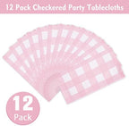 Kesfey 12 Packs Pink Gingham Tablecloth 54 x 108 Inches Pink and White Checkered Table Cloths Party Picnic Disposable Table Covers Splashproof Plastic Checkered Gingham Tablecover for Dinners Party - Image 2