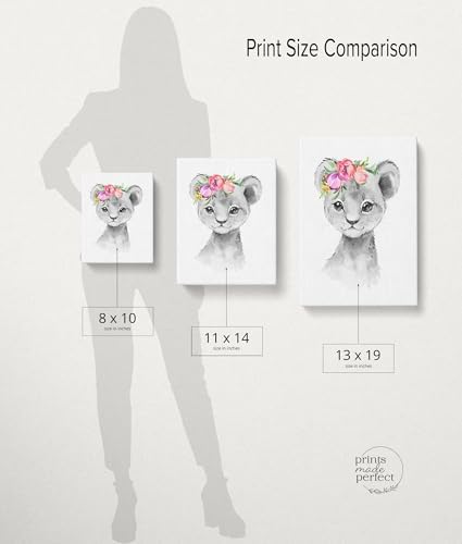 Prints Made Perfect Safari Nursery Wall Art Set - Baby Animal Prints Jungle Theme Decor - Elephant Giraffe Lion Zebra With Pink Flowers- Nursery Wall Decor for Kids Room or Baby Shower Posters - Image 7
